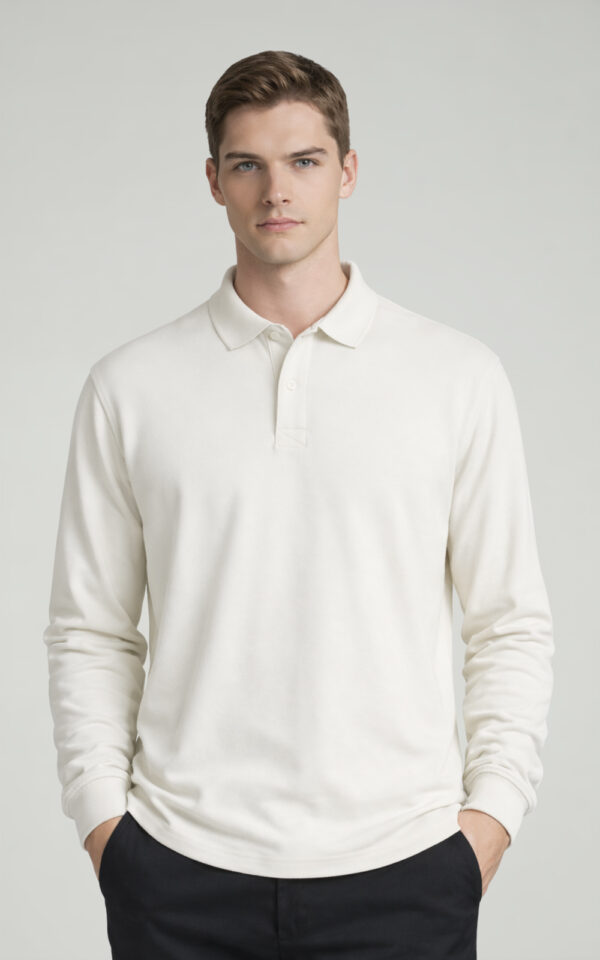 FELPA COLLO POLO FRENCH TERRY UNISEX BIANCO PASTELLO