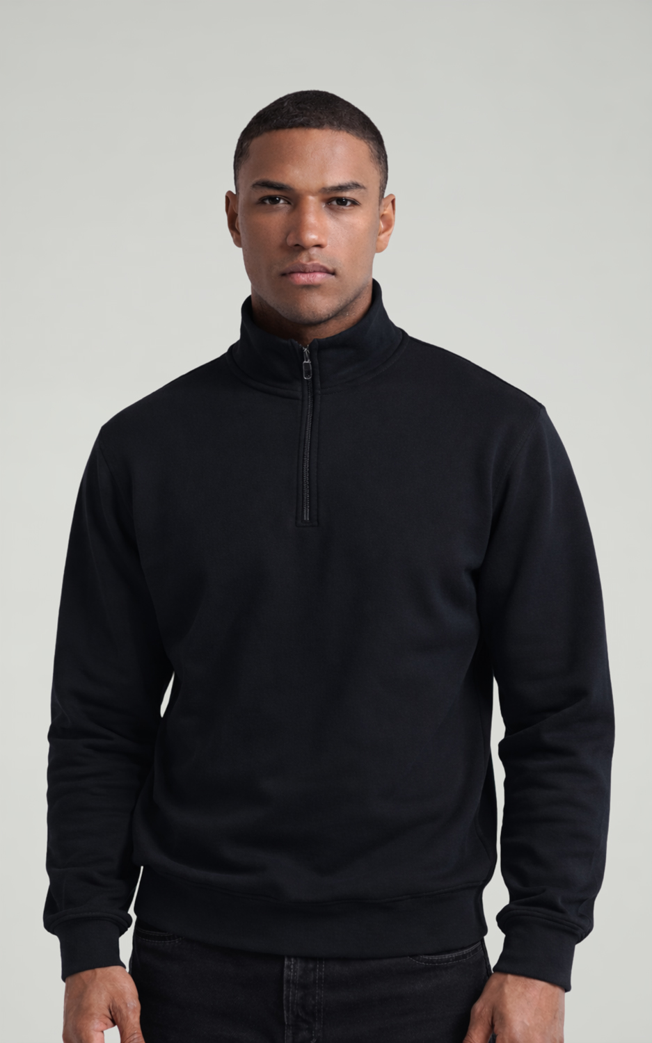 FELPA COLLO ZIP GARZATA UNISEX NERO PROFONDO