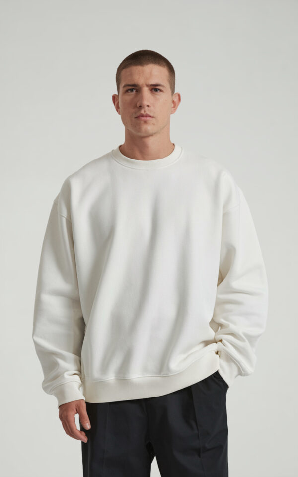 FELPA GIROCOLLO GARZATA UNISEX BIANCO