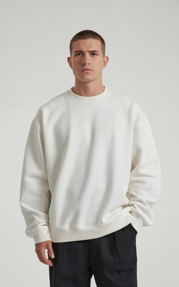 FELPA GIROCOLLO GARZATA UNISEX BIANCO